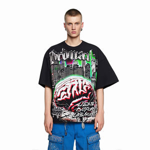 Maglietta da uomo Vintage lavata oversize ampia in cotone pesante con stampa grafica a fascia retrò - Product Image 1