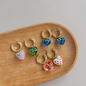 Pendientes colgantes con personalidad, Pendientes colgantes de corazón de cristal con goteo de aceite Vintage para mi hijo - Product Image 1