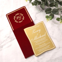 Invitations de mariage personnalisées irrégulières en acrylique doré effet miroir avec enveloppe en velours et feuille blanche, décorations élégantes en papier style musical