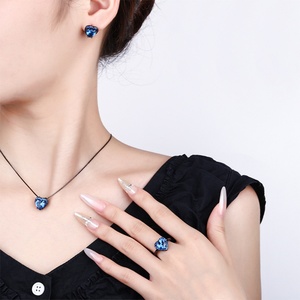 Tarnish-resistant Eco-friendly Copper 9*9MM Blue Zircon Black Gold Plated Heart Necklace and <b>Earring</b> <b>Set</b> for Romantic Occasions - Product Image 6