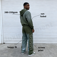 Ensemble de survêtement streetwear pour homme, personnalisé, avec sweat à capuche oversize et pantalon à jambe large en molleton épais, à épaules tombantes, imprimé sérigraphié