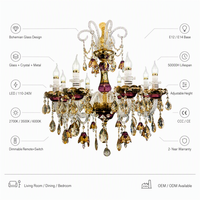 Lustre moderne en verre et cristal, lampe suspendue LED violette, CRI 90 élevé, pour salon, salle à manger, hôtel, vente en gros