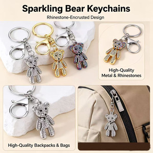 Sparkling <b>Bear</b> Keychain Rhinestone Decorated 3D Metal Carabiner Keyring <b>Cute</b> Gift Accessory - Product Image 4