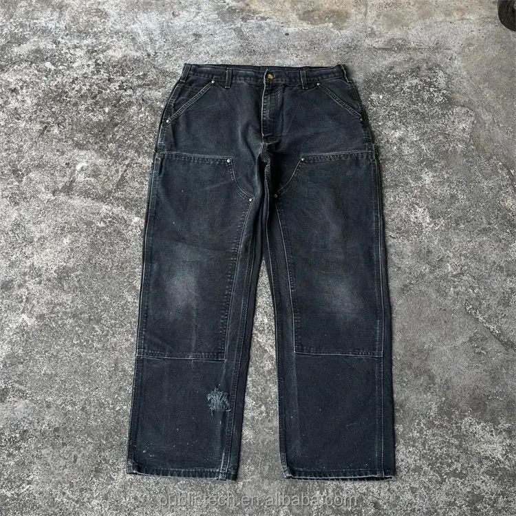 Toptan pamuk erkekler cep geniş bacak kargo kot artı boyutu erkekler Unisex Baggy özel marangoz pantolon pantolon
