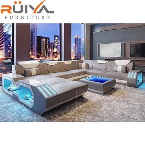 अमेरिकी शैली गर्म बेच यू आकार अनुभागीय आधुनिक चमड़े के सोफे सेट के साथ एलईडी प्रकाश कमरे में रहने वाले फर्नीचर सोफे - Product Image 3