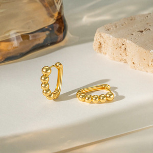 Hoop Earrings Geometric <b>Beaded</b> Gold Women's Wedding Jewelry EKA-032 EKA-033 EKA-034 - Product Image 3