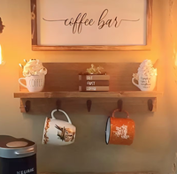 Support mural double couche en bois massif fait main pour tasses à café avec étagère – Organisateur de cuisine