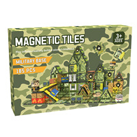 Blocs de construction magnétiques en plastique à motifs de briques imprimés en couleur, tuiles à thème militaire