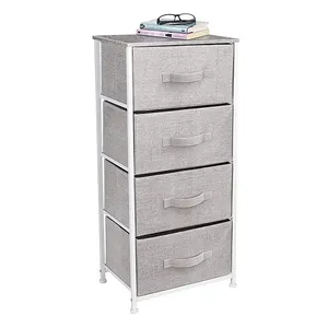 Quadro de aço durável com 4 Tecido Gavetas Retângulo Nightstand Dresser Organizador para Armazenamento Caixas Bins Dobrável Mail Bedding