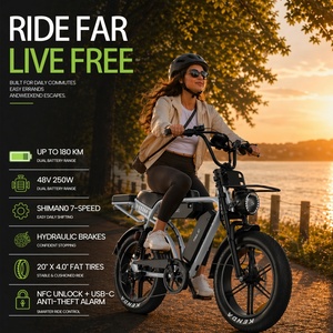 Vélo électrique tout-terrain M9 250W avec double batterie 48V 35Ah, suspension intégrale, pneus larges 20 pouces, freins hydrauliques, moteur 250W, en stock UE - Product Image 1