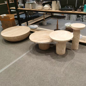 Meubles de maison déco en marbre <span class=keywords><strong>travertin</strong></span> table en pierre naturelle socle à une colonne table basse ronde moderne en <span class=keywords><strong>travertin</strong></span> beige - Product Image 3
