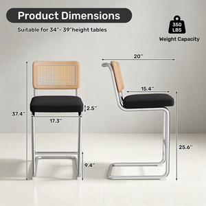 Breathable Woven Rattan Back <b>Bar</b> Stool Sturdy Anti-Slip Metal Cantilever Legs Velvet Cushioned Counter Chair for Apartment - Product Image 6