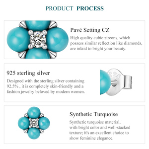 925 Sterling Silver Sparkling Turquoise <strong>Beads</strong> <strong>Stud</strong> <strong>Earrings</strong> Fine Fashion Jewelry Shining Four-Leaf Clover Ear <strong>Studs</strong> - Product Image 3