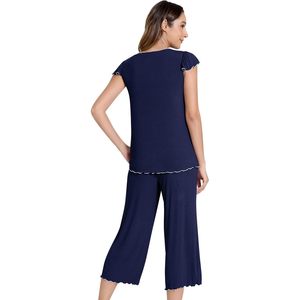Pyjamas confortables pour femmes, ensembles de pyjamas personnalisés, manches courtes, pantalon capri, vêtements de nuit en tricot doux, taille élastique, ensemble de détente pour femmes - Product Image 3