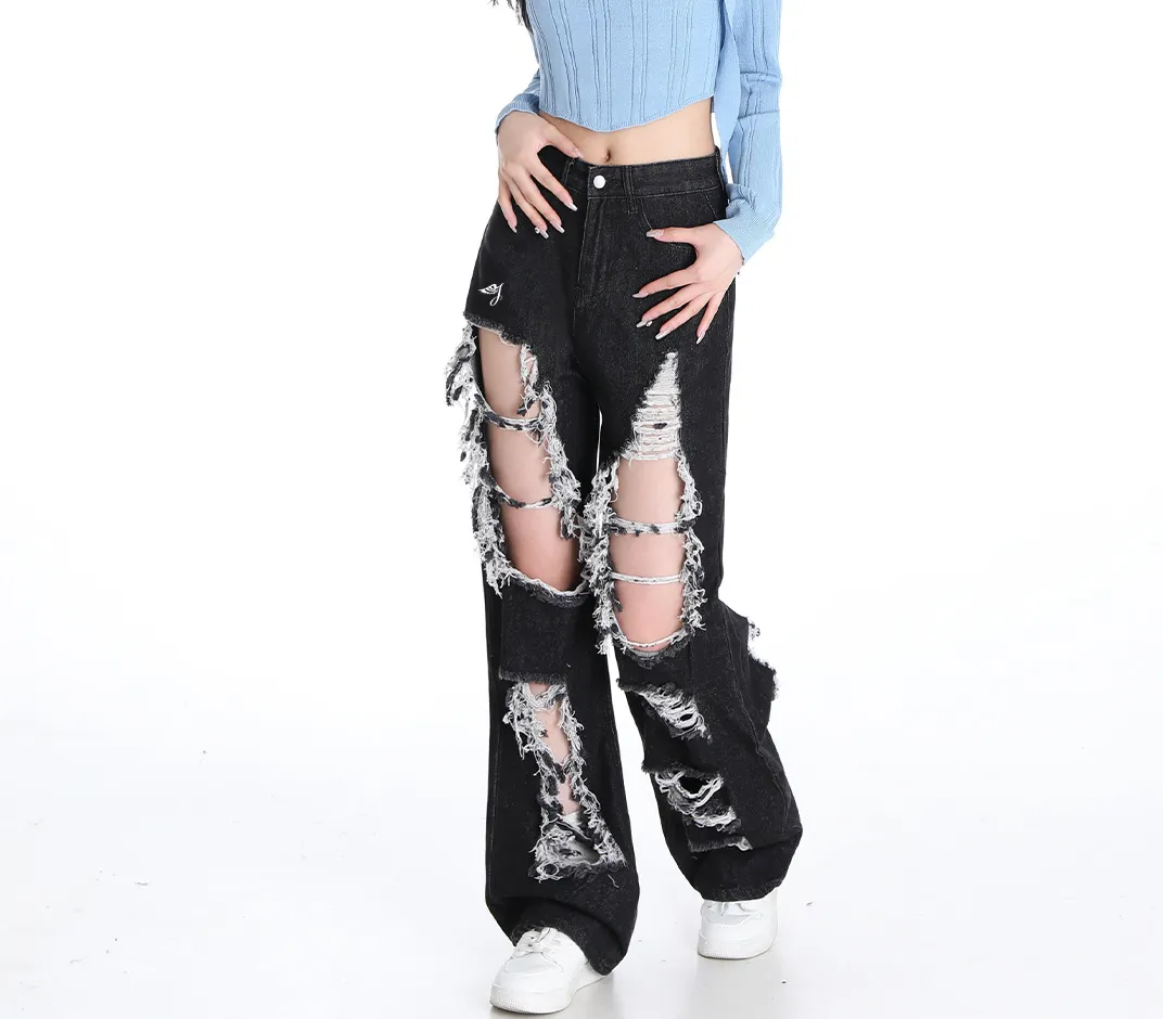 SMO נשים ג'ינס יצרני חור סין נשים מכנסיים סקסיים מכנסיים רגליים רחבות לילדות ג'ינס