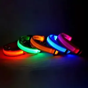 Correa de Nailon con Luz LED de Seguridad Nocturna para Perros, <span class=keywords><strong>Collar</strong></span> Luminoso Fluorescente con Patrón Sólido, Cintas Brillantes para Mascotas - Product Image 6