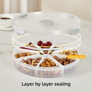 Modern Design White/Grey Round <b>Plastic</b> Serving Tray with Lids 8 Individual Dishes <b>Food</b> Storage <b>Containers</b> Divided Serving Tray - Product Image 3