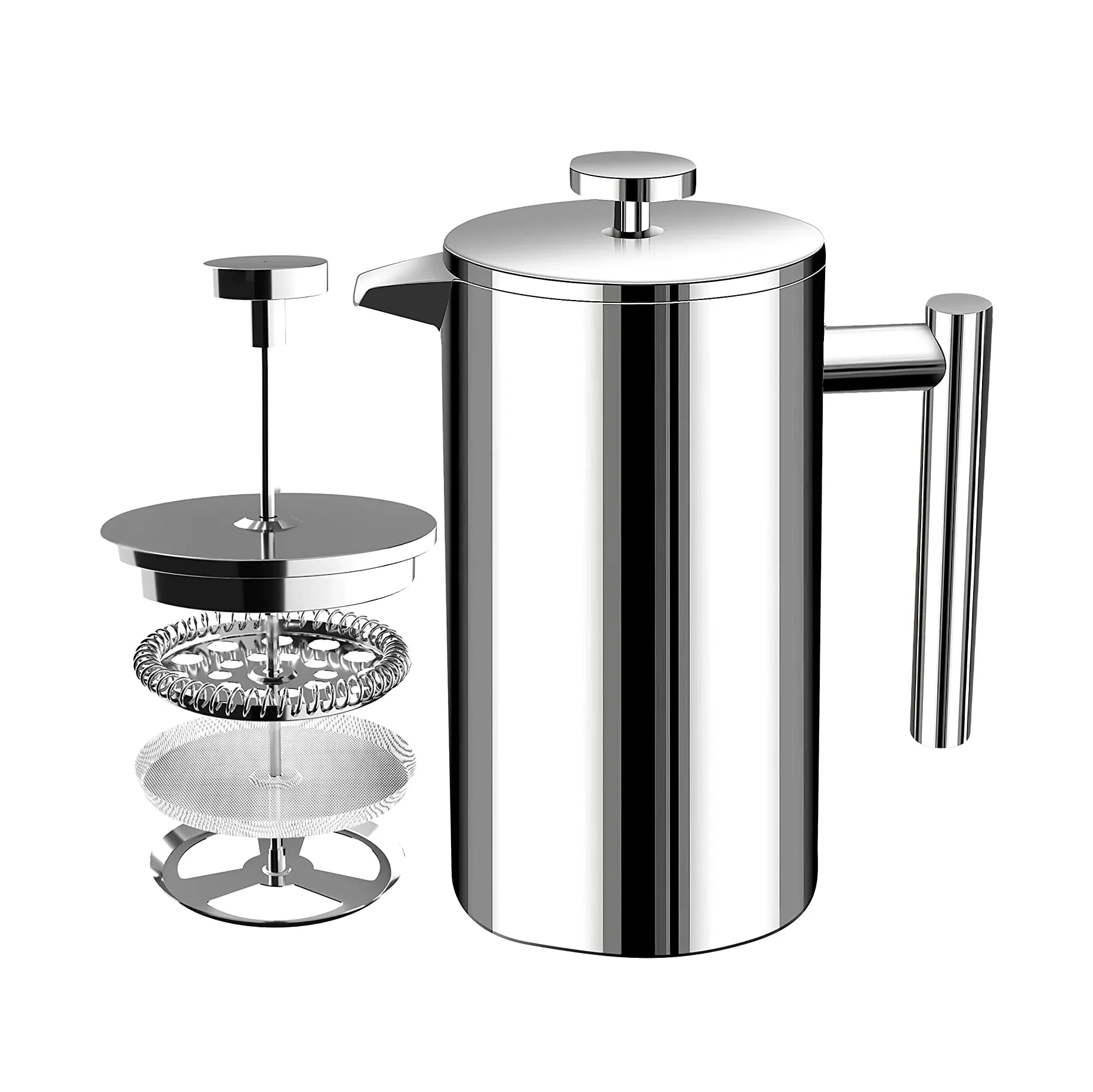 French Press Coffee Maker in 304 Double Walled Stainless Steel 8 Cups 34oz