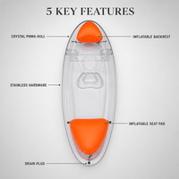 Kayak transparent en polycarbonate pour une personne, canoë transparent, bateau à rames pour la mer, le lac, les sports nautiques