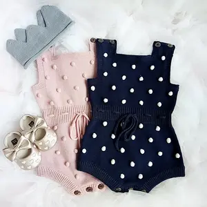 Autumn YIWU GARMENT cotton yarn Crotch Baby Kids Girl Clothes knitting Dots Rompers