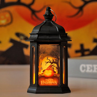 Lanterne LED d'Halloween en plastique, motif citrouille, sorcière, chauves-souris, maison hantée, veilleuse décorative pour table de fête