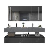 Armoire de salle de bain en marbre noir de style européen ensemble de vanité en pierre frittée de bain de 36 pouces avec comptoir suspendu double évier