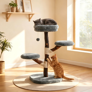 Árbol rascador para gatos al por mayor, diseño de ramas único, plataforma de felpa suave, madera natural estética, cartón sostenible, 4 niveles para - Product Image 1