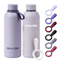 Bouteille d'eau sport en acier inoxydable 304 à double paroi sous vide, 500 ml, avec revêtement caoutchouc et poignée en silicone, petite ouverture, vente en gros