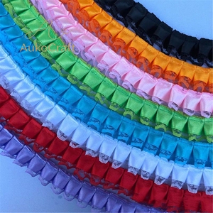 Pita Satin Lipit Ruffle 22mm untuk DIY Pembuatan Gaun, Jahitan, Hiasan Sepatu, Topi, Rok Boneka, Bahan Tekstil Elastis, Trim Pinggir Kain - Product Image 1