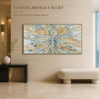 Art mural abstrait moderne bleu et or, peint à la main à l'huile sur toile avec effet de feuille texturée pour la décoration du salon
