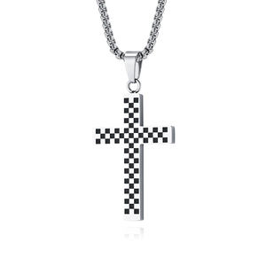 Collier Pendentif Croix Populaire pour <span class=keywords><strong>Homme</strong></span> en Acier Inoxydable avec Motif <span class=keywords><strong>Blanc</strong></span> et Noir, Design Hip Hop Personnalisé, <span class=keywords><strong>Chaîne</strong></span> Longue DZ531 - Product Image 6