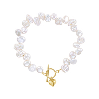 Nagosa 18k Or Vermeil Bijoux Argent Sterling 925 Coeur Baroque Perle D'eau Douce Bulle Puffy Coeur Fermoir À Bascule Bracelets