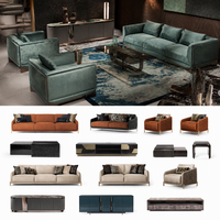Ensemble de canapés sectionnels Chesterfield en tissu gris européen, capitonné, accoudoirs incurvés, pieds dorés, design moderne 321 pour hôtels et salons