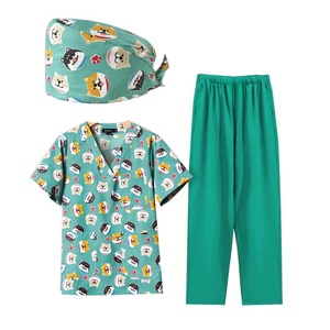 Women's V Neck Scrub Set Gray Bunny Print Moisture Wicking Hospital Uniform Split Set Medical Workwear Pants Top - Product Image 2