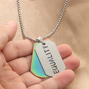 Men's Stainless Steel Equality Pendant <b>Necklace</b> With Iridescent Tag Geometric Design For Fashion <b>Statement</b> - Product Image 4