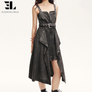 ชุดเดรสยีนส์ผ้าไลโอเซลล์นุ่มสบายเป็นมิตรกับสิ่งแวดล้อมสำหรับผู้หญิง ยี่ห้อ LARSUR Custom Factory แบบไร้แขน ลุคยีนส์ฟอกสี ดีไซน์ขาดๆ - Product Image 4