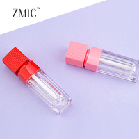 Quadratische Klare Lipgloss-Tube Leere Flüssig-Lippenstift-Tube Plastik Rot-Rosa Gestreifter Deckel Lipgloss-Flasche für Lippen- und Wangenfarbe