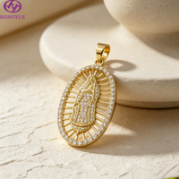 Collection de pendentifs religieux plaqués or 18 carats Hongyue en gros : Notre-Dame de Guadalupe, Saint Jude, Zircon, Bijoux amulettes catholiques