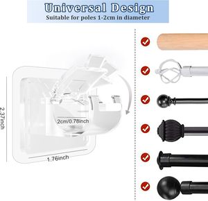 Telescopic Fixed Clip Holder Punch-Free Stickers Household Shower Curtain Towel Door Curtain Hanging Rod Holders Includes <b>Hooks</b> - Product Image 3