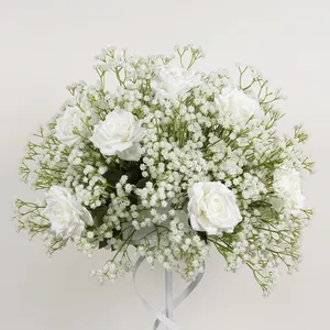 Guirnalda de mesa Yedodo Babys artificiales Breath White Rose Centerpiece Flower Arch Flower Runner para boda EventStar Flower