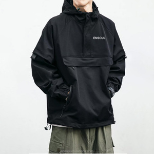Áo khoác gió nam có mũ trùm đầu, chất liệu nylon, kiểu dáng OEM tùy chỉnh, nửa khóa kéo, chống thấm nước, trơn, thể thao. - Product Image 2