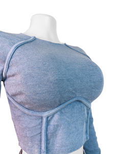 Set di pantaloni Skinny con Logo personalizzato <span class=keywords><strong>tuta</strong></span> <span class=keywords><strong>da</strong></span> <span class=keywords><strong>donna</strong></span> lavata vecchio Set aderente a costine due pezzi Set Leggings abiti all'ingrosso - Product Image 5