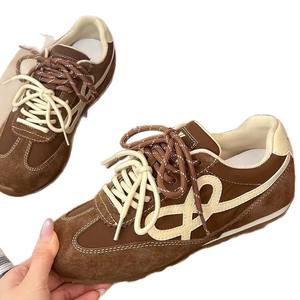 Nouvelles baskets compensées en cuir marron pour femme, style automne, à double lacet, décontractées, type German Trainer, semelle souple - Product Image 5