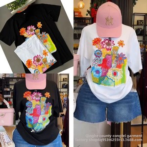 Camiseta Moderna Unisex de Manga Corta con Cuello Casual y Estampado de Grafiti, de Algodón y Poliéster, para Exportación y Comercio Exterior Transfronterizo, Nueva Colección 2025 - Product Image 4