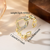 Anillo Abierto de Cadena Dorada Chic y Moderno con Circonitas Rosas Brillantes, Ajustable, Joyería de Moda, Regalo para Damas