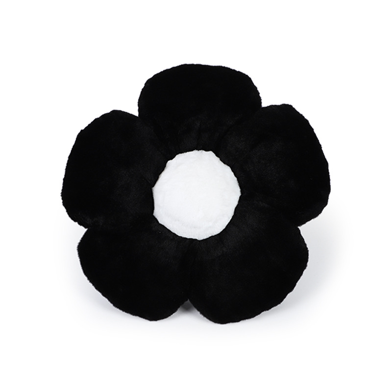 Support lombaire fleur en fourrure de lapin, noir avec noyau blanc
