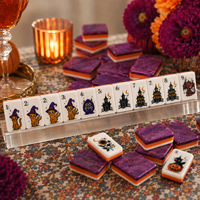 Coffret Cadeau Mahjong Halloween, Tuiles Acryliques Scintillantes à 3 Couches avec Support, Dés, Jetons et Carte de Score 2026, Soirée de Jeu Horreur