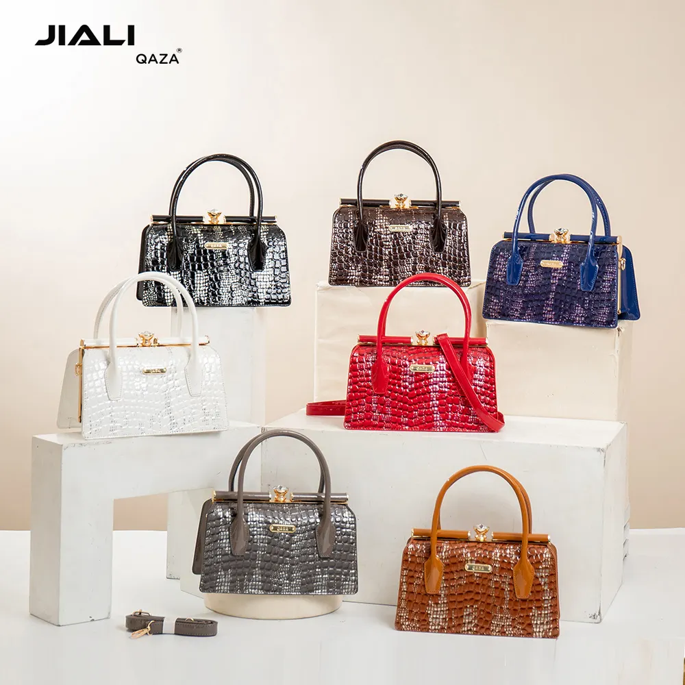 QAZA low price PU crocodile leather womens handbag 2024 designer new fashion ladies luxury rhinestones shoulder bags with logo