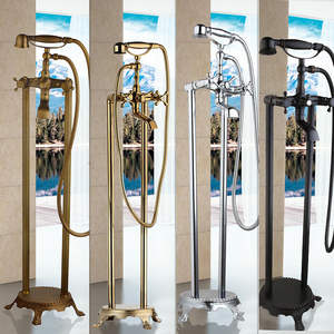 ชุดก๊อกน้ำฝักบัวแบบตั้งพื้นทรงโทรศัพท์โบราณสีทองเหลืองยี่ห้อ JIENI พร้อมก๊อกอ่างอาบน้ำ - Product Image 2