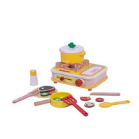 Jeu de cuisine en bois pour enfants, ensemble de jouets d'imitation avec casseroles, poêles, steak, légumes, ustensiles et accessoires complets pour jeu de rôle en cuisine pour tout-petits